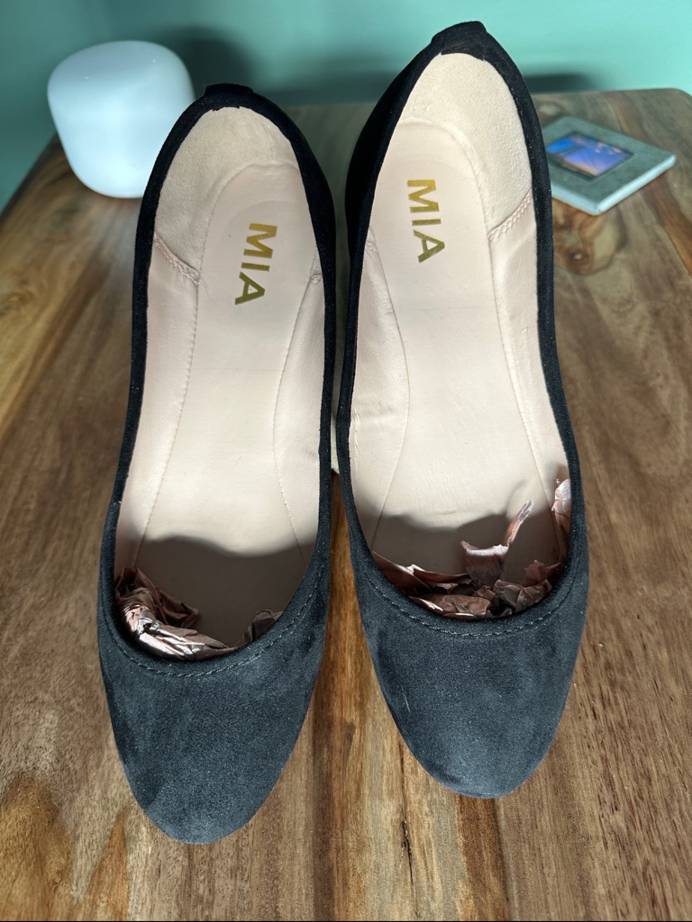 MIA black flats faux suede size 9 looks like wide fit good condition worn inside